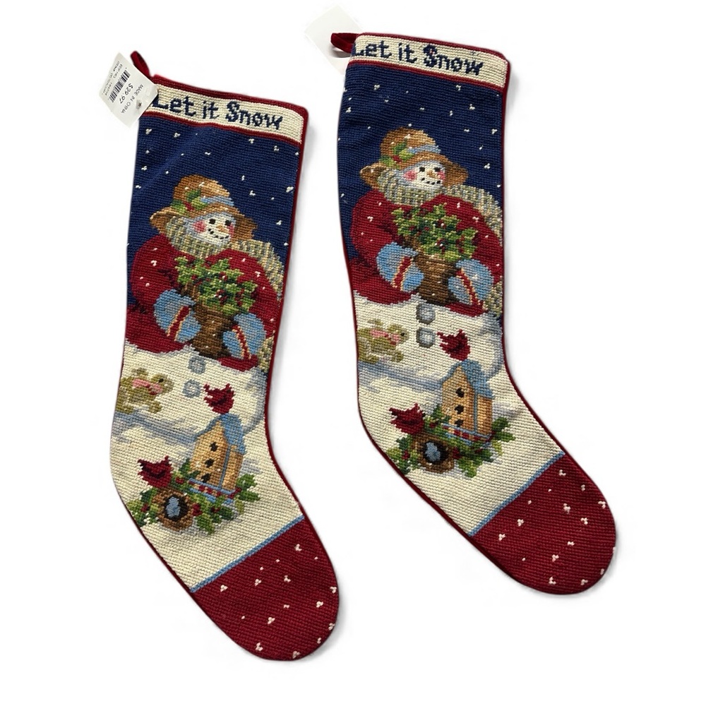 Let it Snow Needlepoint Christmas Stocking Snow women 21"‎ x 6 1/2" Set of two